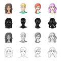 Girl, brown hair, and other web icon in cartoon style.Salonhygiene, clipping, coiffure icons in set collection. Royalty Free Stock Photo