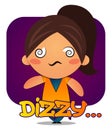 Girl with brown ponytail is dizzy, illustration, vector