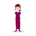 Girl brunette character serious female red dress template for design work and animation on white background full length