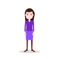 Girl brunette character serious female violet suit template for design work and animation on white background full