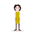 Girl brunette character serious female yellow dress template for design work and animation on white background full