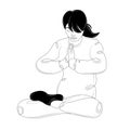 Girl brunette sitting in lotus position. Yoga and sport.