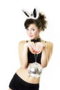Girl brunette wearing Playboy bunny Royalty Free Stock Photo