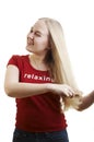 Girl brushing her hair Royalty Free Stock Photo