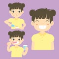 Girl Brushing Teeth Activity Vector Collection