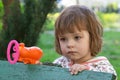 Girl with a bubble making gun Royalty Free Stock Photo