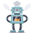 Robot cook cooks chicken in the oven. helper.