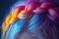 Girl with bubbling neon hair weaving. Generative AI