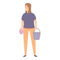 Girl with bucket and cleaning cloth icon cartoon vector. Ready for house cleaning