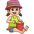 Girl Bucket of Sand Summer Cartoon Colored Clipart