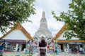 The girl with Buddhism Architecture - House of worship to pray