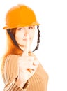 Girl in a building helmet. Royalty Free Stock Photo