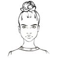 girl with bun hairstyle line sketch