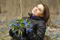 A girl with bunch of bluebells Royalty Free Stock Photo