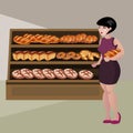 Girl buying Bread cartoon.