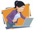 Girl buys laptop. Teenager with notebook. Illustration for internet and mobile website