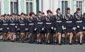 Girl cadets of the police Academy at the rehearsal of the Victory parade. Saint Petersburg