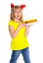 Girl with cake. Isolated on white background