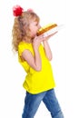 Girl with cake. Isolated on white background