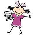Girl and calculator, funny vector illustration