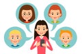 Girl calling your friends. Cartoon man talking for concept design. Using mobile phone. Cute design. Modern means of Internet Royalty Free Stock Photo