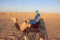 The girl on the camel in the blue dress Royalty Free Stock Photo