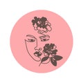 Girl with camellias in her hair icon for social media. Cosmetics, fashion and beauty Asian women Korean cosmetics