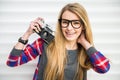 Girl with camera Royalty Free Stock Photo