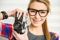 Girl with camera Royalty Free Stock Photo