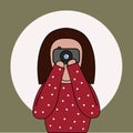 Girl with camera retro illustration