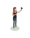 Girl with Camera and Smartphone Isometric Person