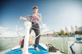 Girl captain of the yacht Royalty Free Stock Photo