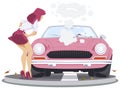 Girl in car accident. Broken auto. Illustration for internet and mobile website