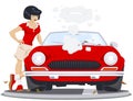 Girl in car accident. Broken auto. Illustration for internet and mobile website