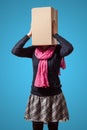 Girl with cardboard box head Royalty Free Stock Photo