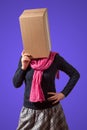 Girl with cardboard box head Royalty Free Stock Photo