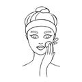 Girl cares about her face. Young woman cleans her skin. Hand drawn illustration. Vector illustration