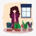 girl caring plants