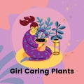 Girl Caring Plants Illustration Instagram posts