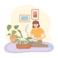 girl caring plants