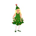 Girl in carnival costume of Christmas tree Royalty Free Stock Photo