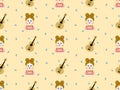 cartoon character girl and guitar seamless pattern on yellow background Royalty Free Stock Photo