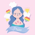 Girl cartoon with lgtbi hearts and diamonds vector design