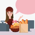 Girl cashier food store bread supermarket counter grocery retail