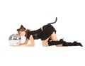 Girl in cat costume with glitter ball Royalty Free Stock Photo