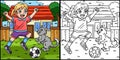 Girl and Cat Playing Soccer Coloring Illustration Royalty Free Stock Photo