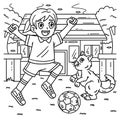 Girl and Cat Playing Soccer Coloring Page for Kids Royalty Free Stock Photo
