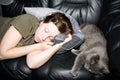 Girl and cat a sleep Royalty Free Stock Photo