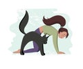 Girl and cat vector illustration, yoga practicing together Royalty Free Stock Photo