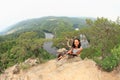 Girl with cat on view on river Vltava - Vyhlidka Maj Royalty Free Stock Photo